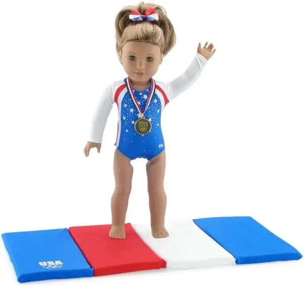 Emily Rose Doll Clothes - 5 Piece 18 inch Doll Gymnastics Sports Outfit, Including Medal and Patriotic Face Stickers Accessory! | Perfect for Valentine's Gift | Compatible with American Girl Dolls - Image 2