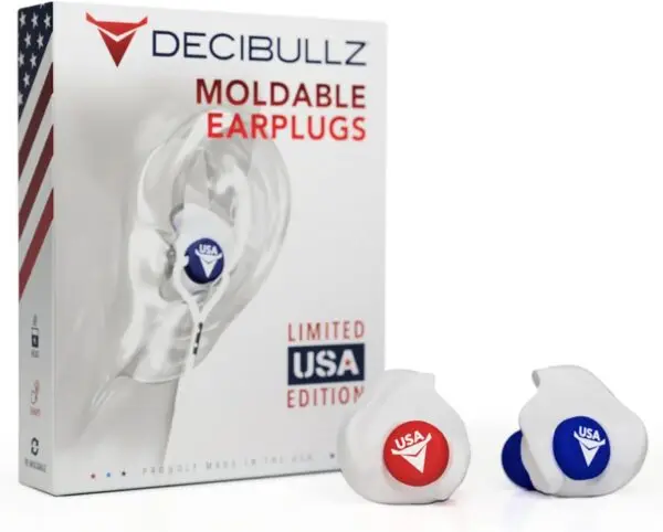 Decibullz - Custom Molded Earplugs USA Edition, 31dB Highest NRR, Comfortable Hearing Protection for Shooting, Travel, Swimming, Work and Concerts (USA)