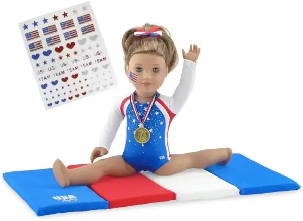 Emily Rose Doll Clothes - 5 Piece 18 inch Doll Gymnastics Sports Outfit, Including Medal and Patriotic Face Stickers Accessory! | Perfect for Valentine's Gift | Compatible with American Girl Dolls