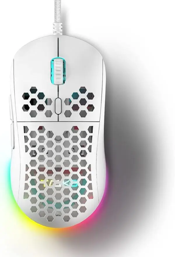 DIERYA X TMKB Falcon Honeycomb Wired Gaming Mouse, 12800DPI Optical Sensor, 6 Programmable Buttons, Customizable RGB, Drag-Free Paracord, Ergonomic Design Computer Mouse for Windows PC Gamers (White)