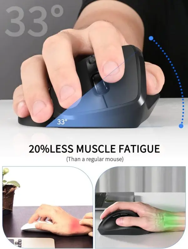 Newtral Ergonomic Mouse,Unique 33 Degree Vertical Wireless Mouse - 2.4GHz Optical Vertical Mice : 3 Adjustable DPI 800/1200/1600 Levels, for Laptop, PC, Computer,Notebook etc, Right Hand( medium) - Image 4