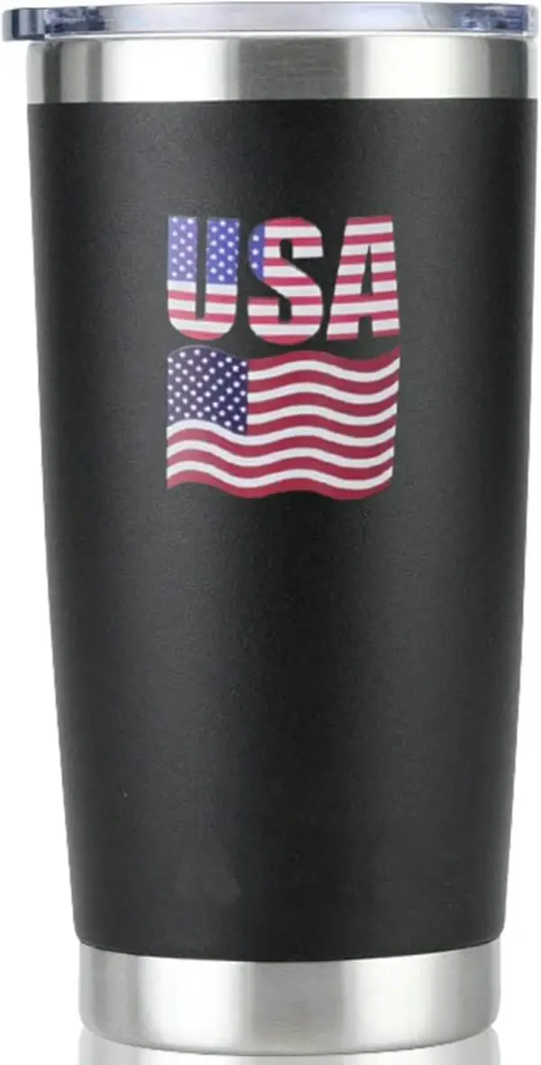 Meraj 20 oz Coffee Tumbler Cup | Double Walled Insulated Flask | Rust Proof Stainless Steel Hot and Cold Tumbler with Magslider Lid | Durable Tea, Coffee Travel Mug for Men & Women with USA Flag Logo