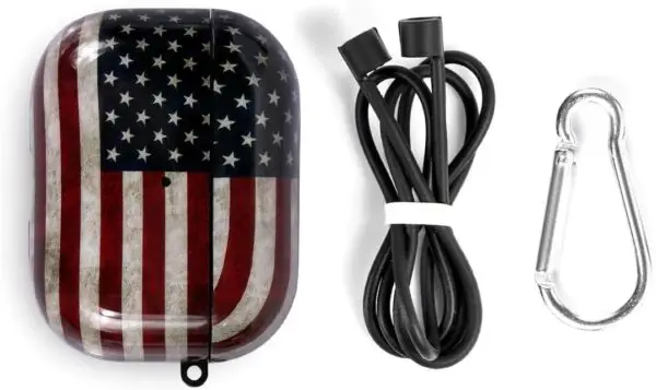 ROLEES for Airpods Pro Case ,Cute for Airpod Pro Accessories Protective Hard Case Cover Portable & Shockproof Women Girls Men with Keychain/Strap for Apple Airpods Pro Charging Case(American Flag) - Image 3