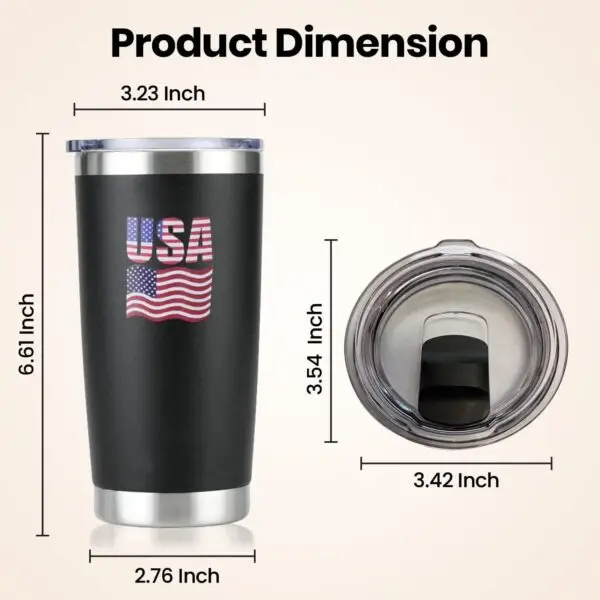 Meraj 20 oz Coffee Tumbler Cup | Double Walled Insulated Flask | Rust Proof Stainless Steel Hot and Cold Tumbler with Magslider Lid | Durable Tea, Coffee Travel Mug for Men & Women with USA Flag Logo - Image 4