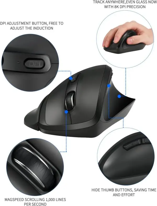 Newtral Ergonomic Mouse,Unique 33 Degree Vertical Wireless Mouse - 2.4GHz Optical Vertical Mice : 3 Adjustable DPI 800/1200/1600 Levels, for Laptop, PC, Computer,Notebook etc, Right Hand( medium) - Image 3