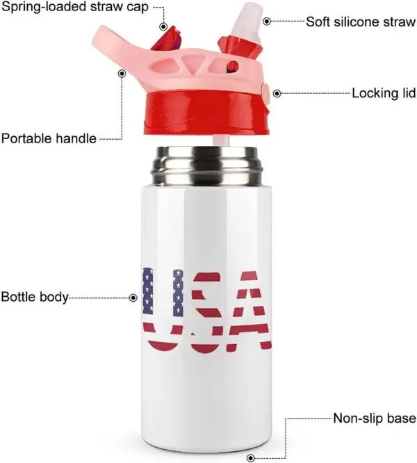 USA Flag Logo Water Bottle Stainless Steel Water Cup Coffee Mug with Straw for Home Sports Travel - Image 3