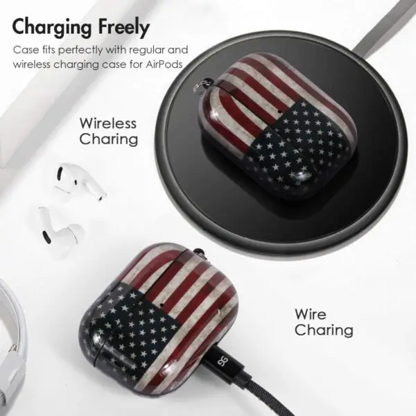 ROLEES for Airpods Pro Case ,Cute for Airpod Pro Accessories Protective Hard Case Cover Portable & Shockproof Women Girls Men with Keychain/Strap for Apple Airpods Pro Charging Case(American Flag) - Image 5