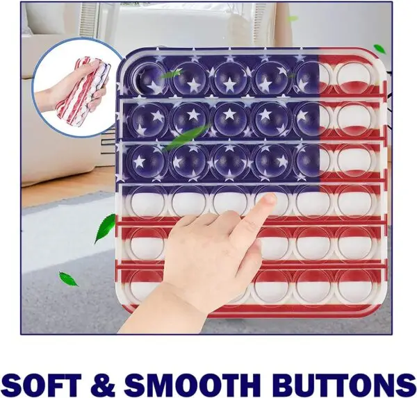 Square Pop It Fidget Toy - Silicone Push Pop Fidget Toy - Stress Reliever ADHD Fidget Toys - American Flag Pop It Board Game - Jumbo Pop It Fidget Toys for Girls, Boys, Adults - Poppers Fidget Toy - Image 2