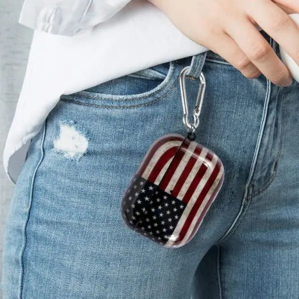 ROLEES for Airpods Pro Case ,Cute for Airpod Pro Accessories Protective Hard Case Cover Portable & Shockproof Women Girls Men with Keychain/Strap for Apple Airpods Pro Charging Case(American Flag) - Image 4