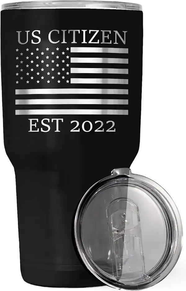 New US Citizen Gifts 2022 | 30oz Steel Travel Tumbler for Coffee or Cold Drinks | American Flag Citizenship Congratulations Mug (30oz Black 2022)