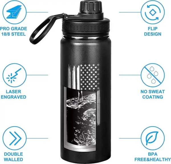 20oz American Flag Water Bottle – USA Double Wall Vacuum Insulated Stainless Steel Great for PT and Outdoor Sports Like Hiking Camping and Cycling - Image 2