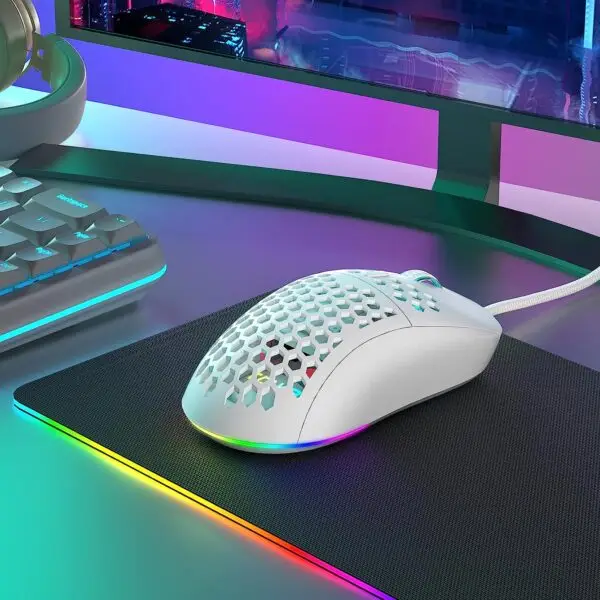 DIERYA X TMKB Falcon Honeycomb Wired Gaming Mouse, 12800DPI Optical Sensor, 6 Programmable Buttons, Customizable RGB, Drag-Free Paracord, Ergonomic Design Computer Mouse for Windows PC Gamers (White) - Image 2