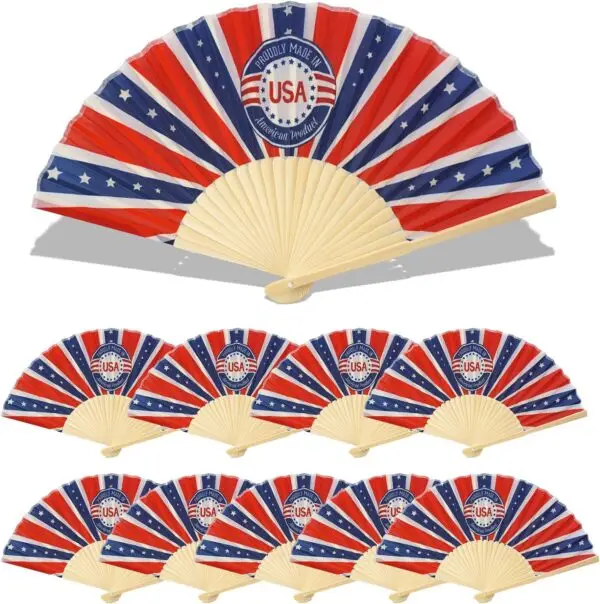 American Flag Fans,4th of July Hand Fans Folding Fabric for Patriotic USA,USA Flag Folding Fans,American Flag Independence Stars & Stripes Parade Pride Party