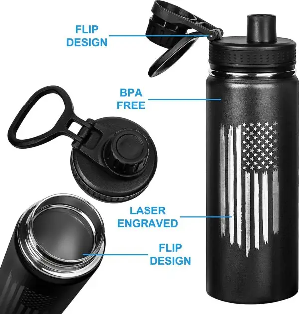 20oz American Flag Water Bottle – USA Double Wall Vacuum Insulated Stainless Steel Great for PT and Outdoor Sports Like Hiking Camping and Cycling - Image 3