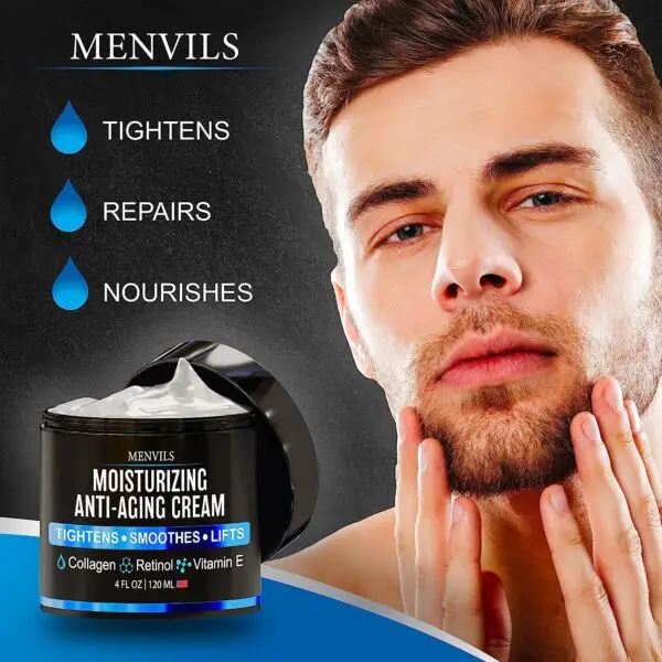 Men's Face Moisturizer Cream - Anti Aging Cream for Men with Collagen, Retinol, Vitamins E, Jojoba Oil - Mens Face Lotion - Mens Skin Care - Facial Eye Wrinkle Cream - Day & Night - Made in USA, 4 oz - Image 4